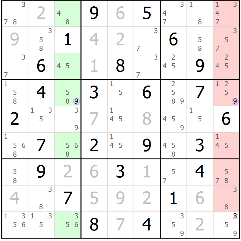 Position des candidats pour la solution de la Gr 52 page 55 du magazine de sudoku Suprême n° 028