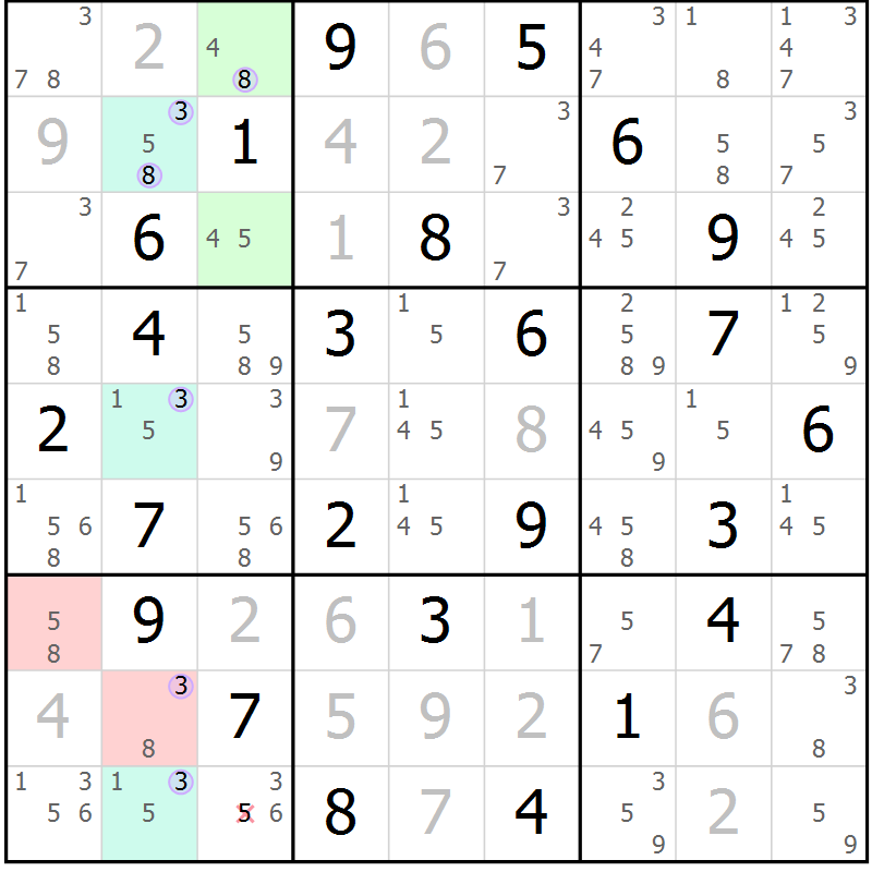 Position des candidats pour la solution de la Gr 52 page 55 du magazine de sudoku Suprême n° 028