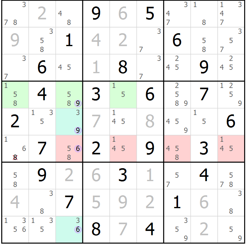 Position des candidats pour la solution de la Gr 52 page 55 du magazine de sudoku Suprême n° 028