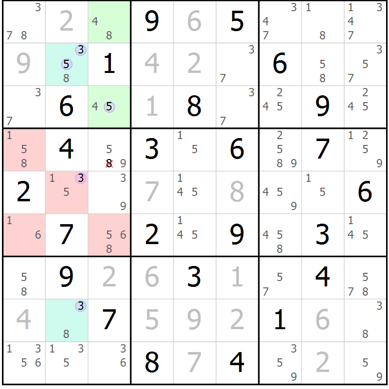 Position des candidats pour la solution de la Gr 52 page 55 du magazine de sudoku Suprême n° 028