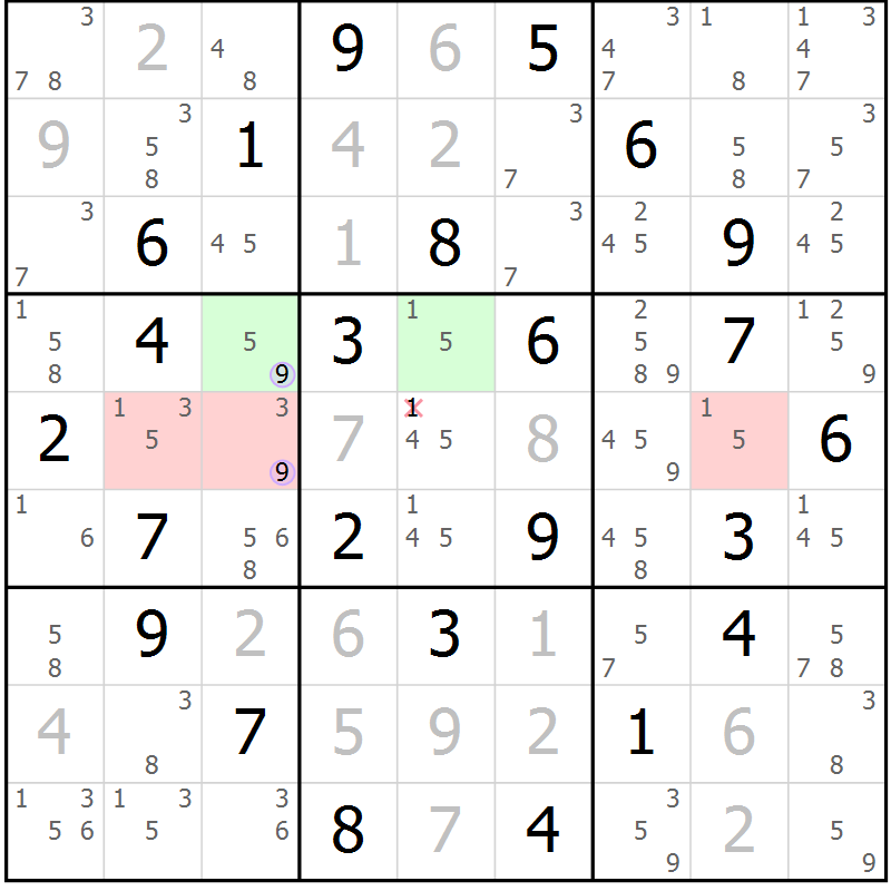 Position des candidats pour la solution de la Gr 52 page 55 du magazine de sudoku Suprême n° 028