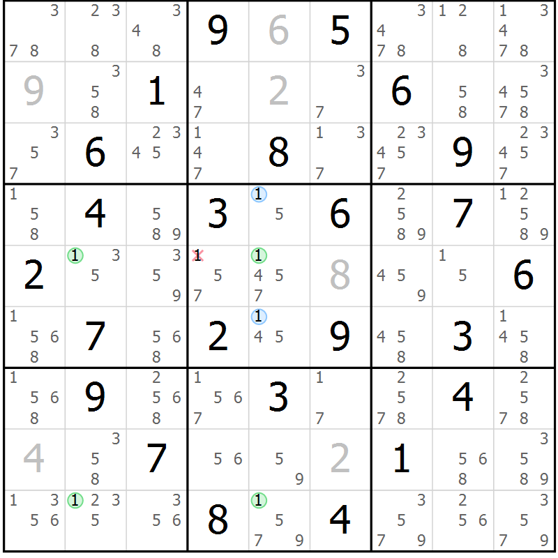 Position des candidats pour la solution de la Gr 52 page 55 du magazine de sudoku Suprême n° 028