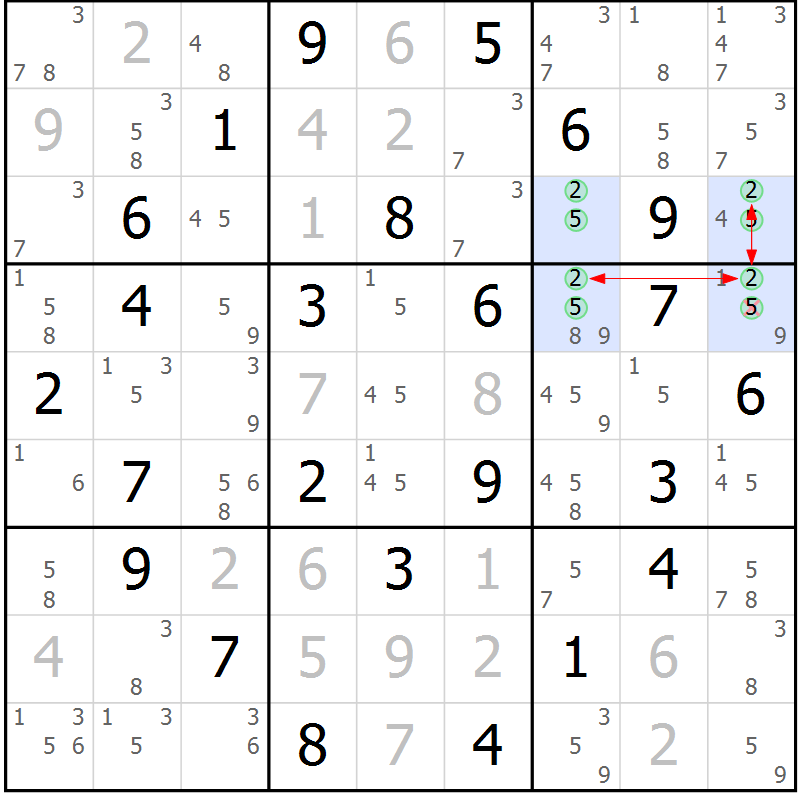 Position des candidats pour la solution de la Gr 52 page 55 du magazine de sudoku Suprême n° 028