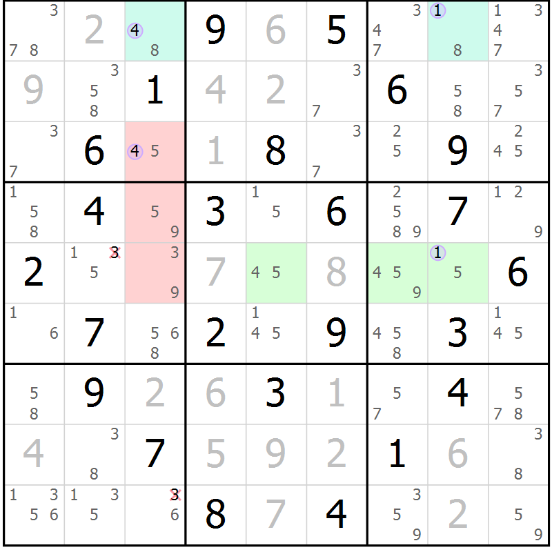 Position des candidats pour la solution de la Gr 52 page 55 du magazine de sudoku Suprême n° 028