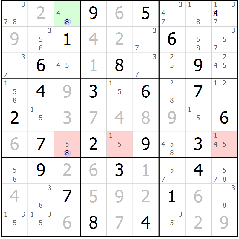 Position des candidats pour la solution de la Gr 52 page 55 du magazine de sudoku Suprême n° 028
