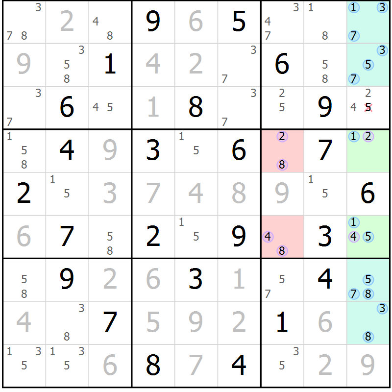 Position des candidats pour la solution de la Gr 52 page 55 du magazine de sudoku Suprême n° 028