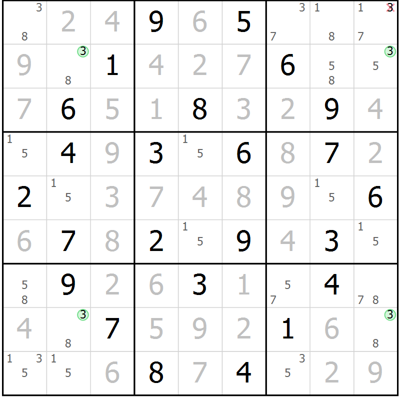 Position des candidats pour la solution de la Gr 52 page 55 du magazine de sudoku Suprême n° 028