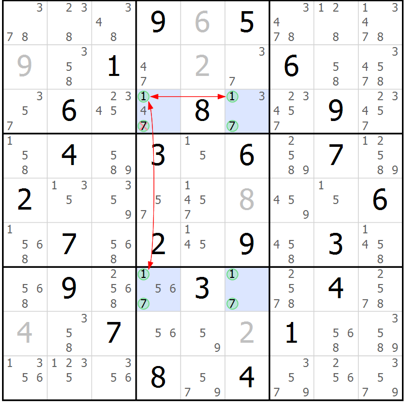 Position des candidats pour la solution de la Gr 52 page 55 du magazine de sudoku Suprême n° 028