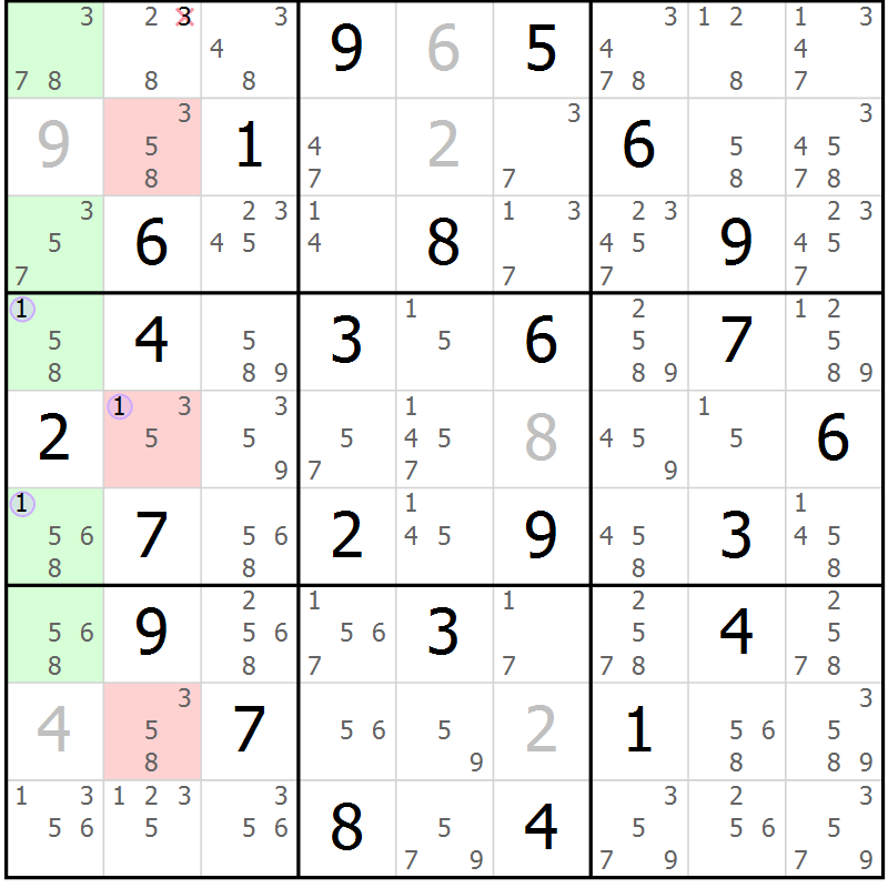 Position des candidats pour la solution de la Gr 52 page 55 du magazine de sudoku Suprême n° 028