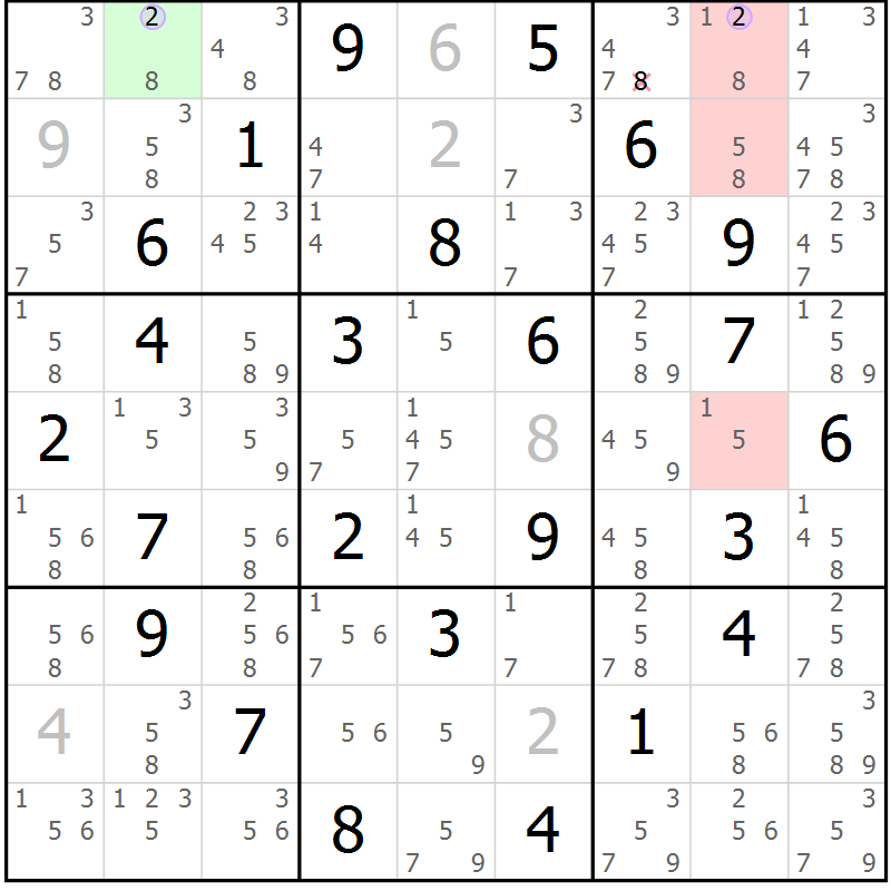 Position des candidats pour la solution de la Gr 52 page 55 du magazine de sudoku Suprême n° 028