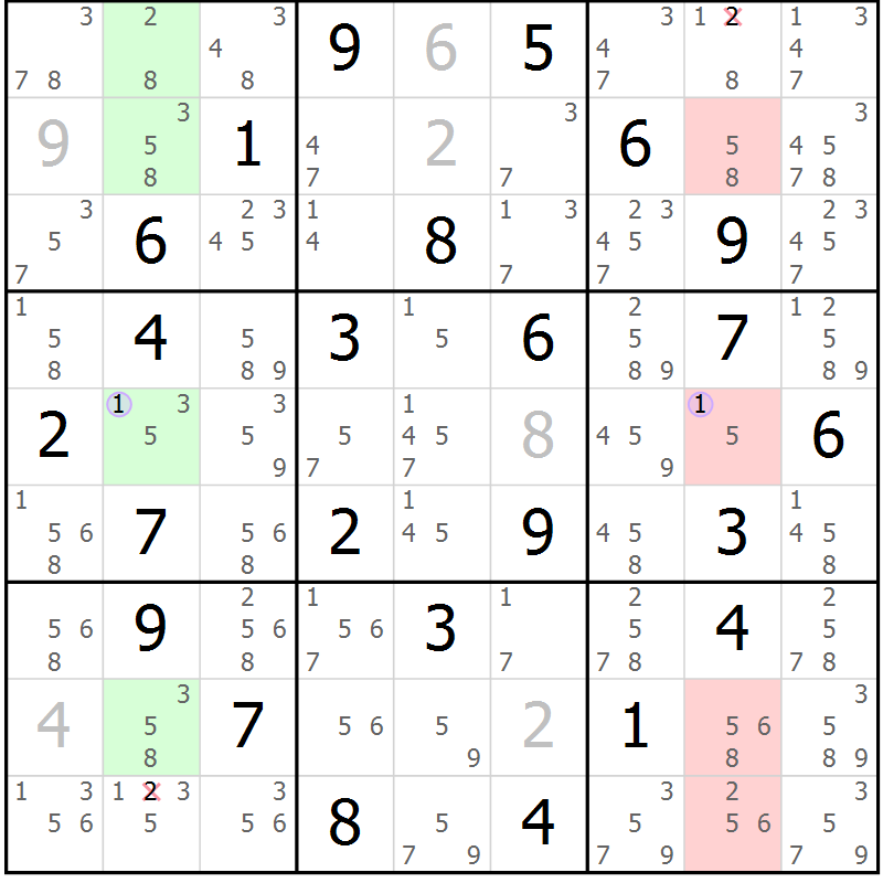 Position des candidats pour la solution de la Gr 52 page 55 du magazine de sudoku Suprême n° 028