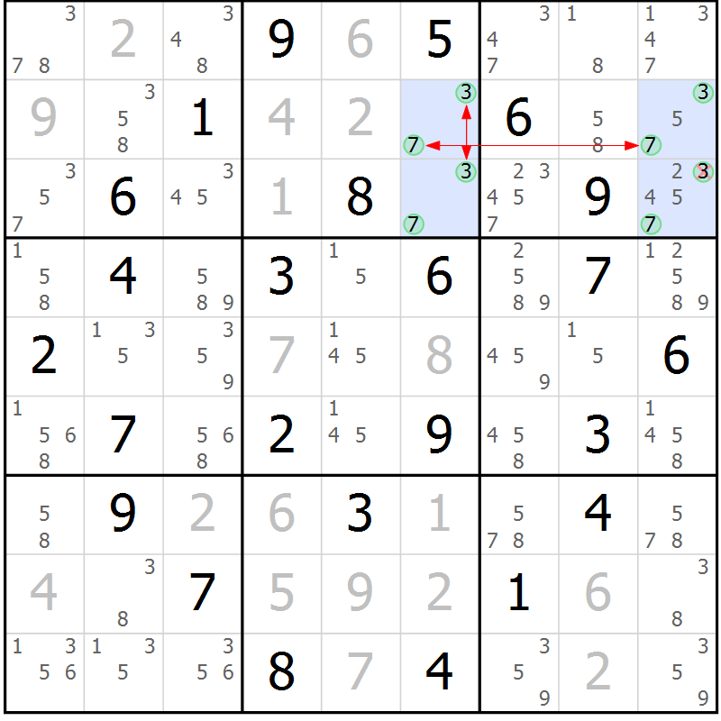 Position des candidats pour la solution de la Gr 52 page 55 du magazine de sudoku Suprême n° 028