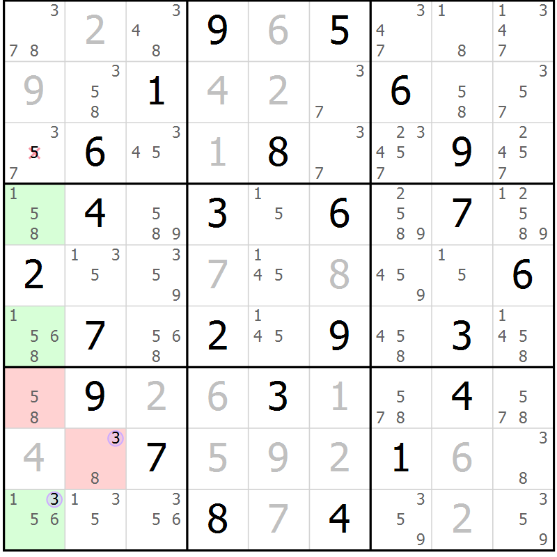 Position des candidats pour la solution de la Gr 52 page 55 du magazine de sudoku Suprême n° 028