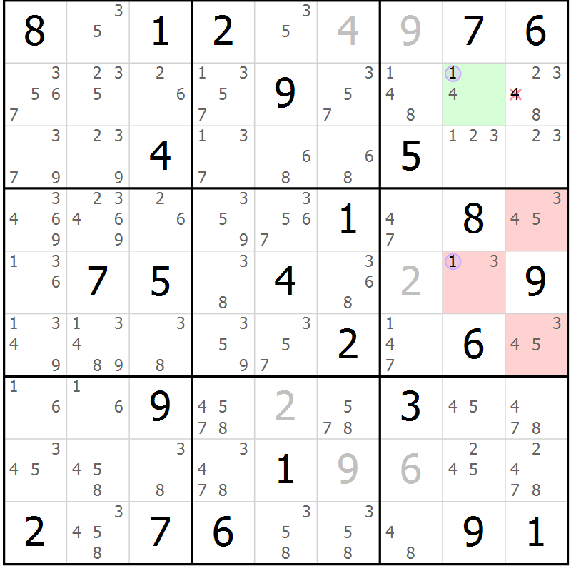 Position des candidats pour la solution de la Gr 53 page 56 du magazine de sudoku Suprême n° 028