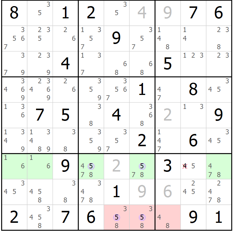 Position des candidats pour la solution de la Gr 53 page 56 du magazine de sudoku Suprême n° 028
