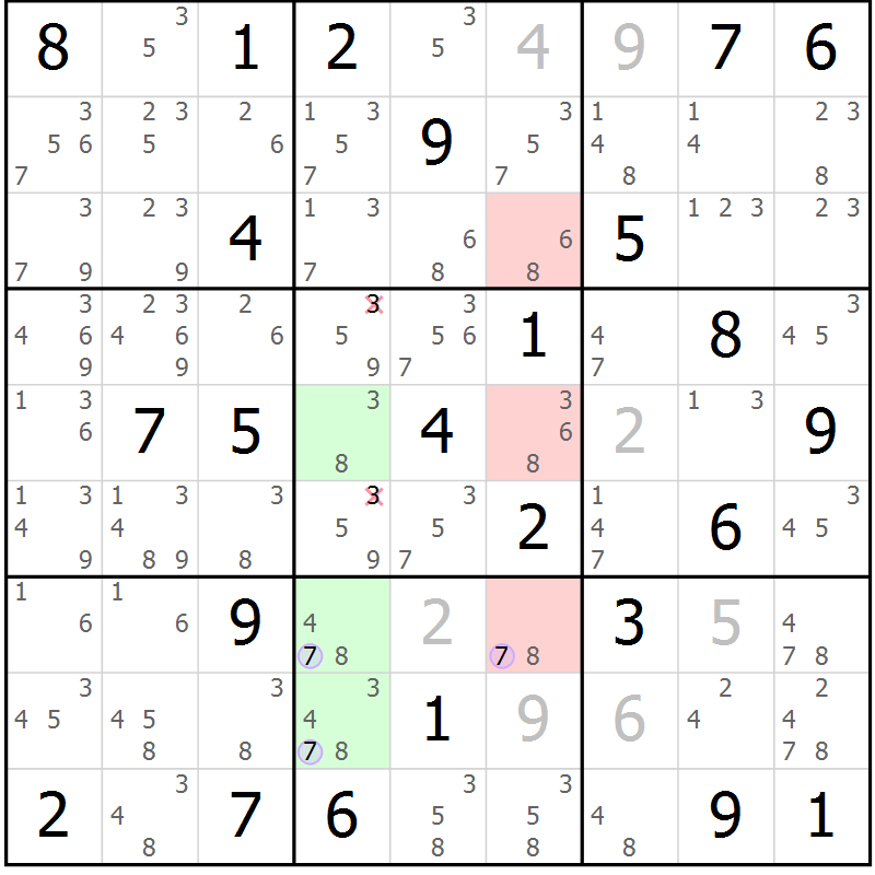 Position des candidats pour la solution de la Gr 53 page 56 du magazine de sudoku Suprême n° 028
