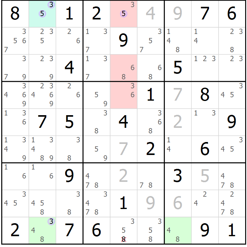 Position des candidats pour la solution de la Gr 53 page 56 du magazine de sudoku Suprême n° 028