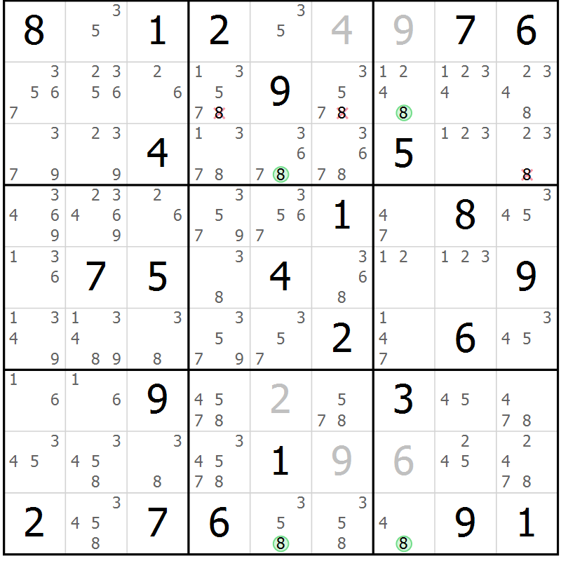 Position des candidats pour la solution de la Gr 53 page 56 du magazine de sudoku Suprême n° 028