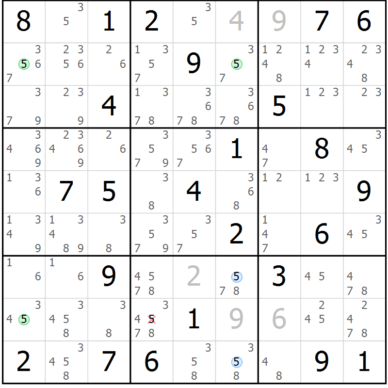 Position des candidats pour la solution de la Gr 53 page 56 du magazine de sudoku Suprême n° 028