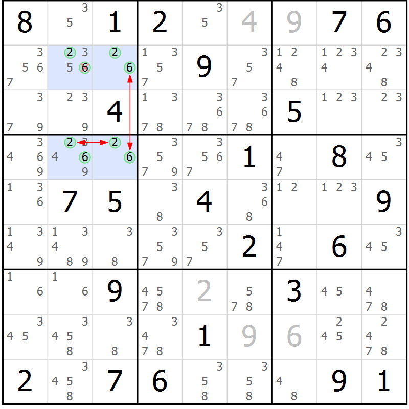 Position des candidats pour la solution de la Gr 53 page 56 du magazine de sudoku Suprême n° 028