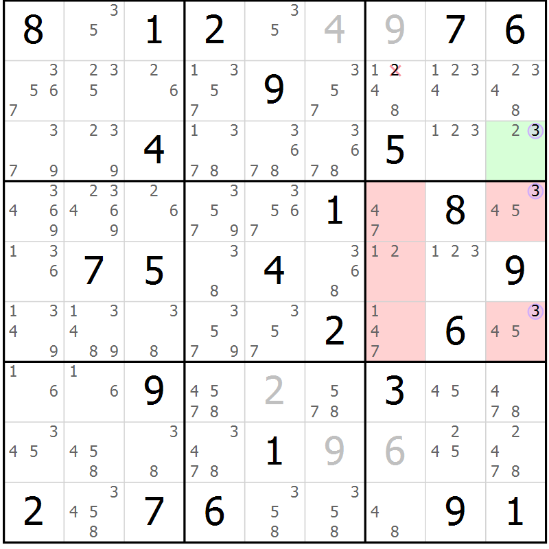 Position des candidats pour la solution de la Gr 53 page 56 du magazine de sudoku Suprême n° 028