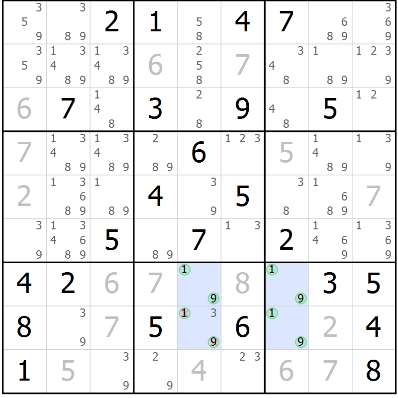 Position des candidats pour la solution de la Gr 54 page 57 du magazine de sudoku Suprême n° 028