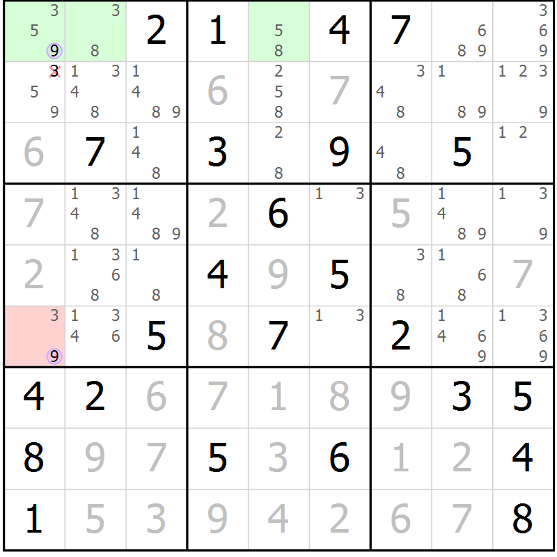 Position des candidats pour la solution de la Gr 54 page 57 du magazine de sudoku Suprême n° 028