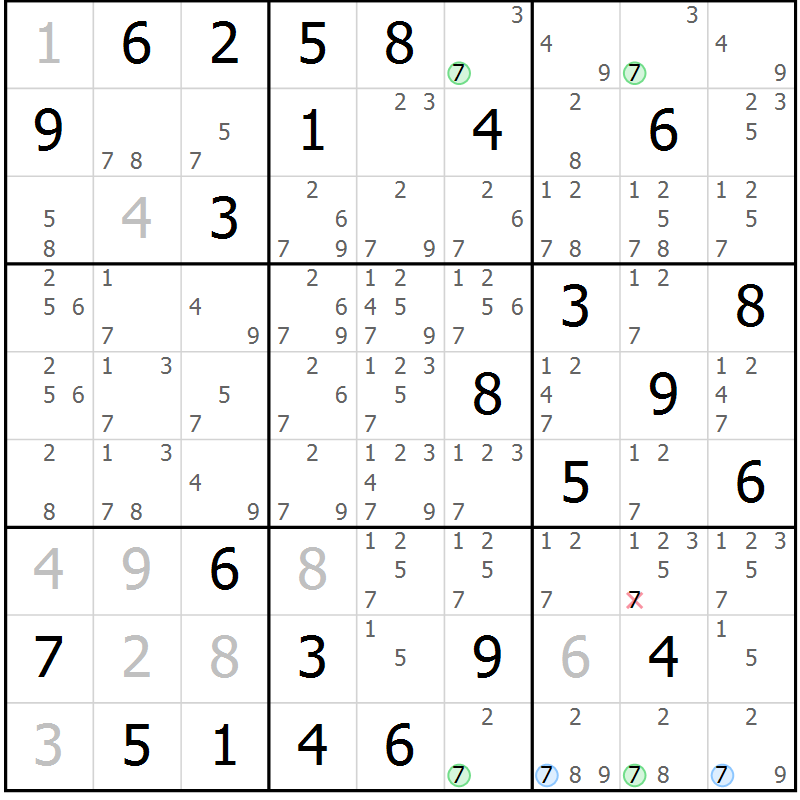 Position des candidats pour la solution de la Gr 55 page 58 du magazine de sudoku Suprême n° 028