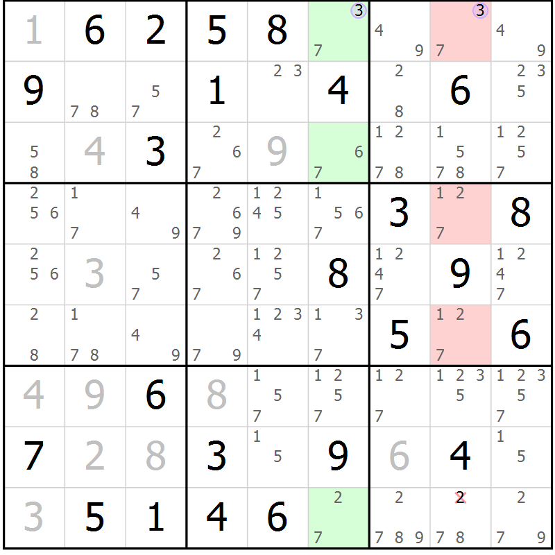Position des candidats pour la solution de la Gr 55 page 58 du magazine de sudoku Suprême n° 028