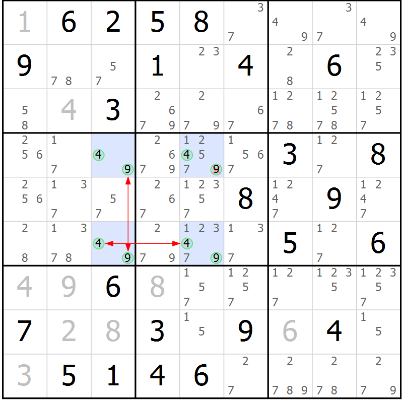 Position des candidats pour la solution de la Gr 55 page 58 du magazine de sudoku Suprême n° 028