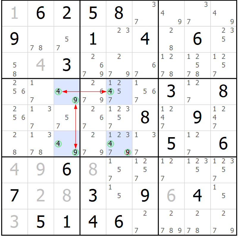 Position des candidats pour la solution de la Gr 55 page 58 du magazine de sudoku Suprême n° 028