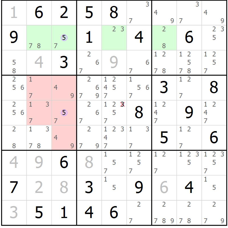 Position des candidats pour la solution de la Gr 55 page 58 du magazine de sudoku Suprême n° 028
