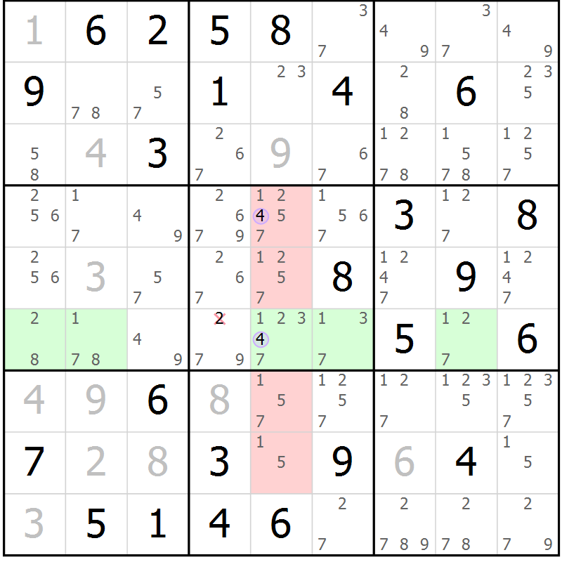 Position des candidats pour la solution de la Gr 55 page 58 du magazine de sudoku Suprême n° 028