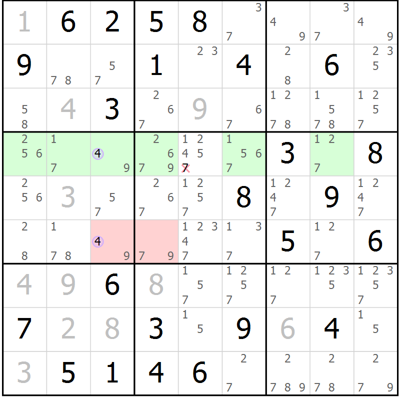 Position des candidats pour la solution de la Gr 55 page 58 du magazine de sudoku Suprême n° 028