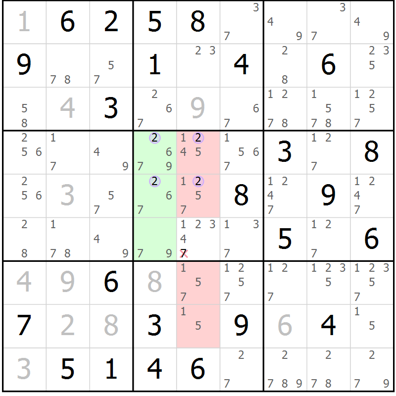 Position des candidats pour la solution de la Gr 55 page 58 du magazine de sudoku Suprême n° 028