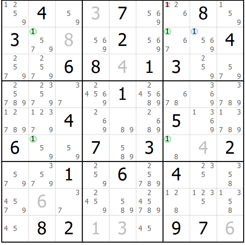 Position des candidats pour la solution de la Gr 56 page 59 du magazine de sudoku Suprême n° 028