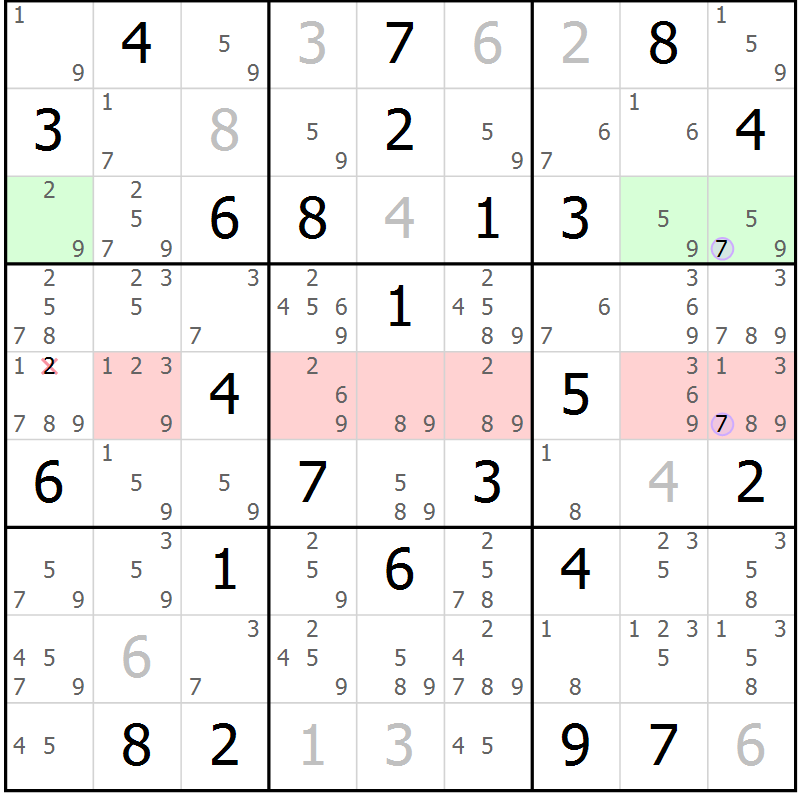 Position des candidats pour la solution de la Gr 56 page 59 du magazine de sudoku Suprême n° 028