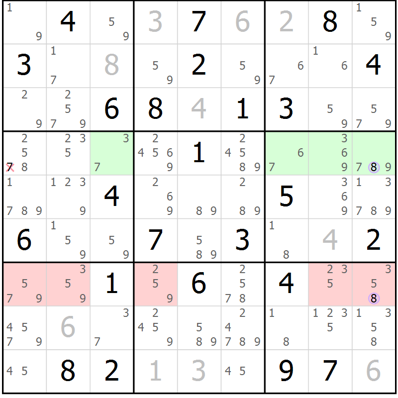 Position des candidats pour la solution de la Gr 56 page 59 du magazine de sudoku Suprême n° 028