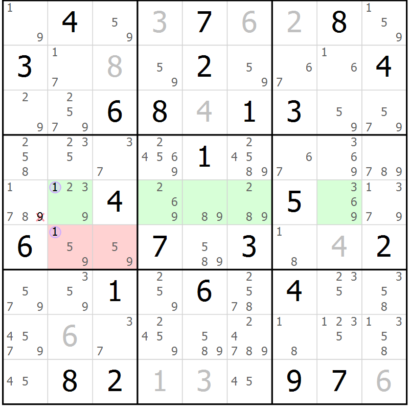 Position des candidats pour la solution de la Gr 56 page 59 du magazine de sudoku Suprême n° 028