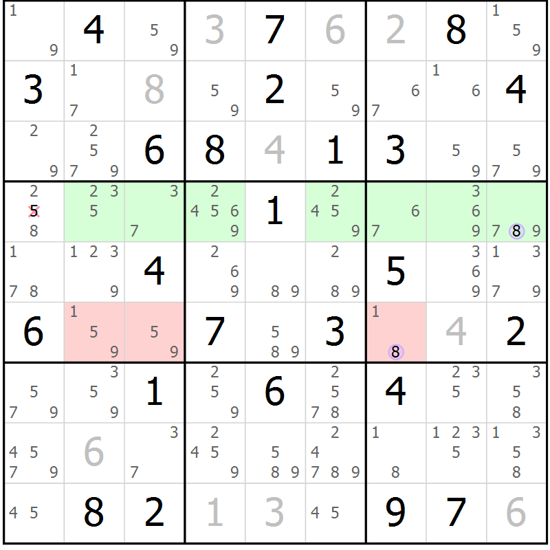 Position des candidats pour la solution de la Gr 56 page 59 du magazine de sudoku Suprême n° 028