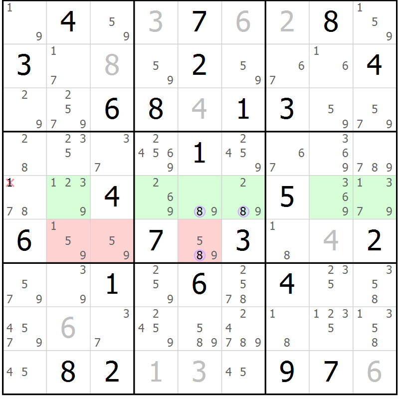 Position des candidats pour la solution de la Gr 56 page 59 du magazine de sudoku Suprême n° 028