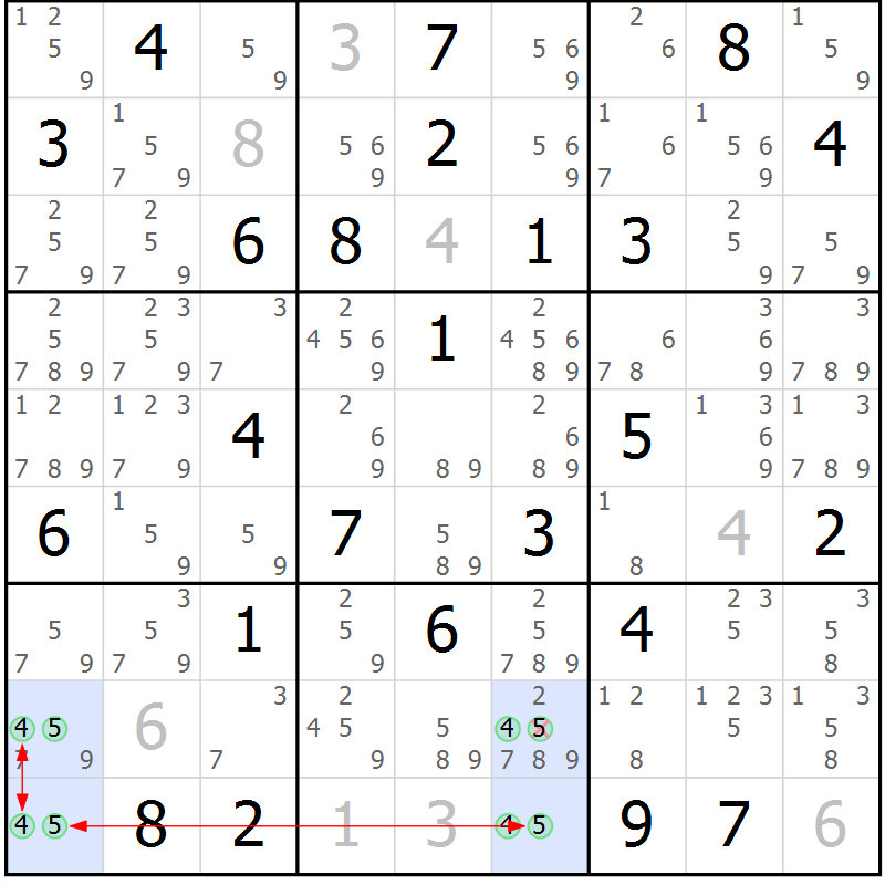 Position des candidats pour la solution de la Gr 56 page 59 du magazine de sudoku Suprême n° 028
