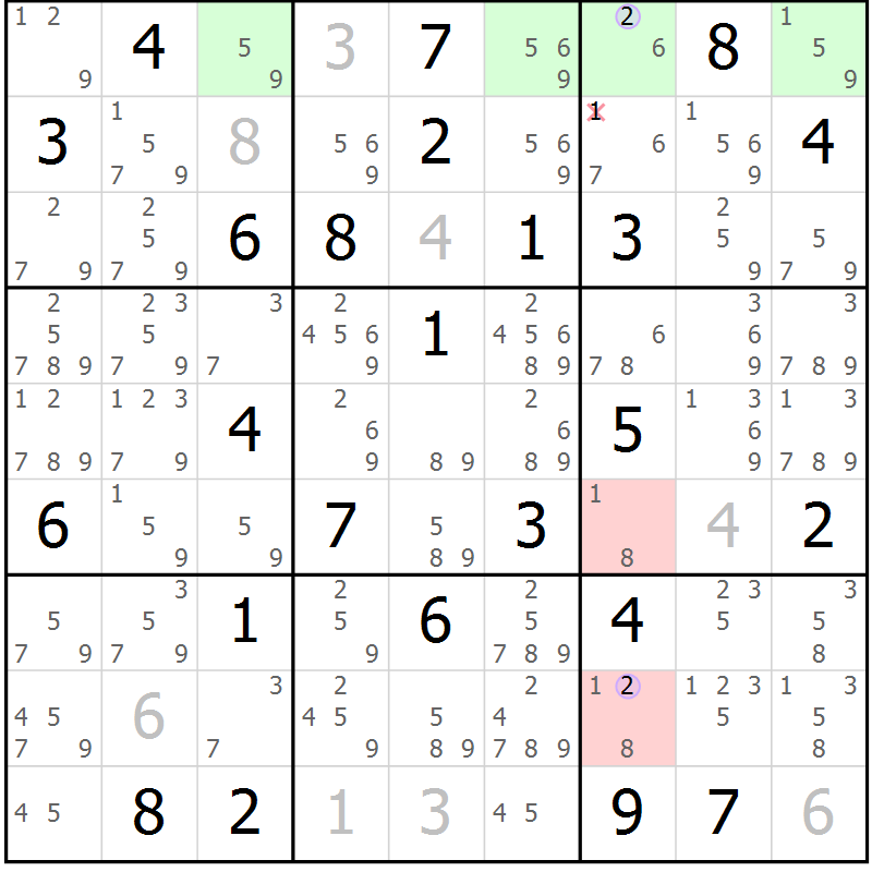 Position des candidats pour la solution de la Gr 56 page 59 du magazine de sudoku Suprême n° 028