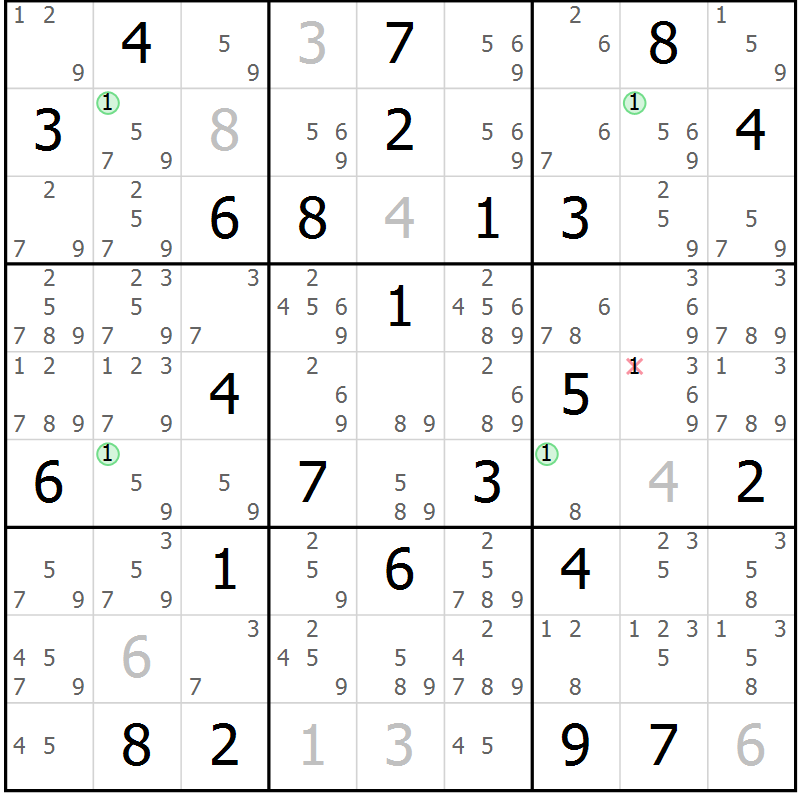 Position des candidats pour la solution de la Gr 56 page 59 du magazine de sudoku Suprême n° 028