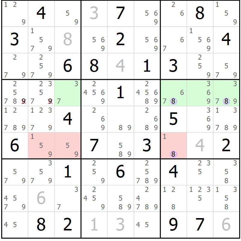 Position des candidats pour la solution de la Gr 56 page 59 du magazine de sudoku Suprême n° 028