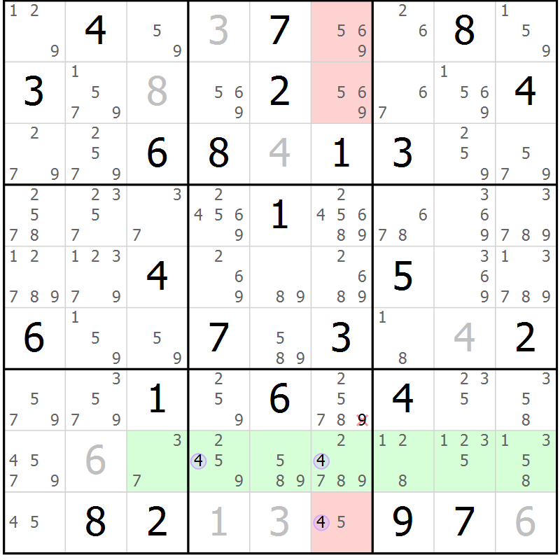 Position des candidats pour la solution de la Gr 56 page 59 du magazine de sudoku Suprême n° 028