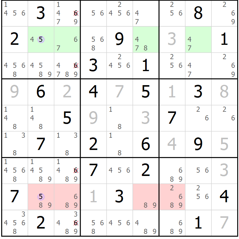 Position des candidats pour la solution de la Gr 57 page 60 du magazine de sudoku Suprême n° 028