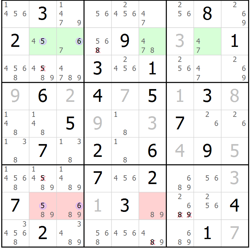 Position des candidats pour la solution de la Gr 57 page 60 du magazine de sudoku Suprême n° 028