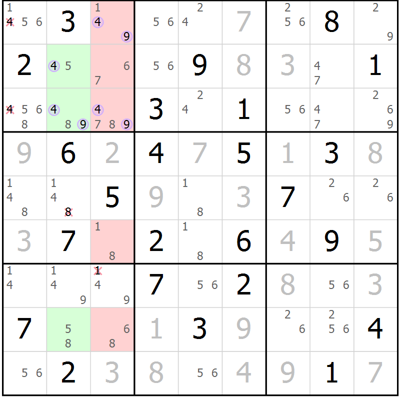 Position des candidats pour la solution de la Gr 57 page 60 du magazine de sudoku Suprême n° 028