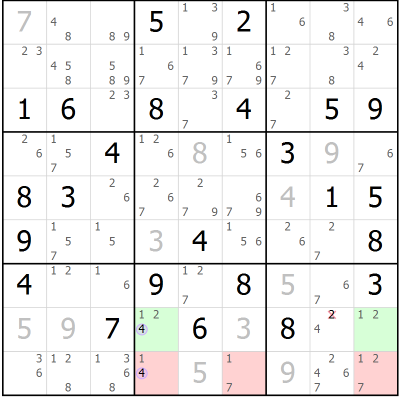 Position des candidats pour la solution de la Gr 58 page 61 du magazine de sudoku Suprême n° 028